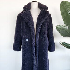 Akira Long Line Fluffy Teddy Coat in Black